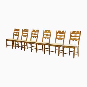 Danish Razorblade Highback Chairs in Light Oak by Hening Kjærnulf, 1960s, Set of 6