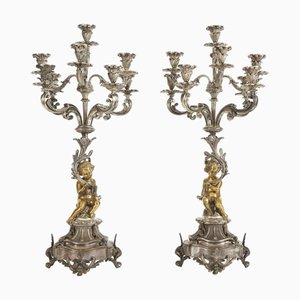 Tischkerzenhalter aus Silber & Vergoldeter Bronze mit acht Lampen, 2er Set