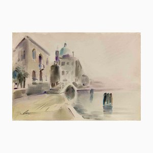 Carlo Ravagnan, Ansicht von Burano La Giudecca in Venedig, Aquarell, 1973