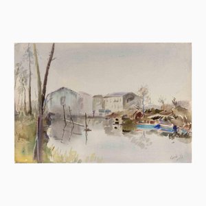 Carlo Ravagnan, Ansicht von Burano, Aquarell, 1978