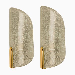 Brass & Glass Wall Lights in the style of Hillebrand, Germany, 1969, Set of 2
