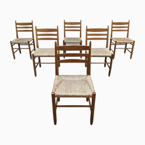 Chaises de Salle à Manger Mid-Century Modernes en Raphia, 1960s, Set de 6