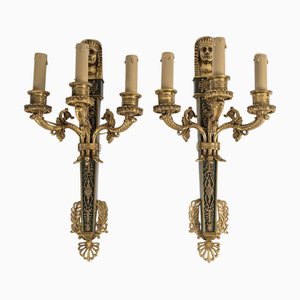 Empire Style Wall Lights in Gilded and Patinated Bronze, Set of 2