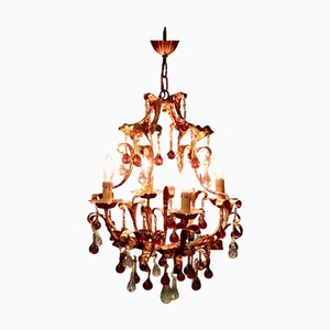 French Amber Crystal and Toleware Chandelier, 1920s