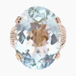 French 15 Carats Aquamarine 18 Karat Rose Gold Cocktail Ring, 1960s