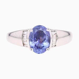 Modern Tanzanite Diamonds 18 Karat White Gold Ring