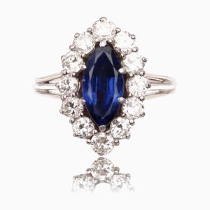Sapphire and Diamonds Ring in 18 Karat White Gold, 1970s