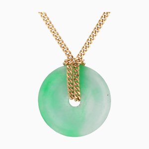 Moderne Second-Hand Jade Disc Halskette aus 18 Karat Gelbgold