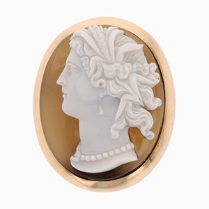 Französische Achat Cameo Brosche aus 18 Karat Gelbgold