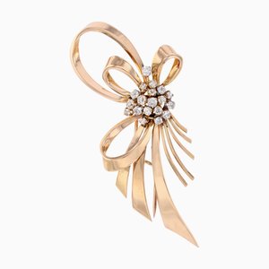 Broche de lazo francés de diamantes en oro rosa de 18 kt, años 60