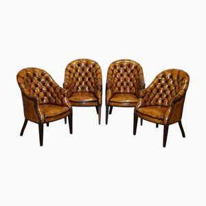 Englische Vintage Chesterfield Stühle aus handgefärbtem Leder, 4 . Set