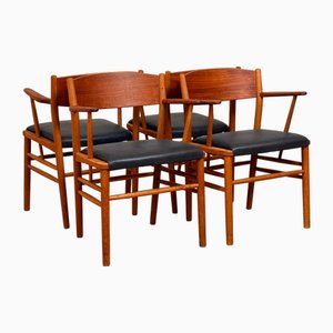 Sillas de comedor de teca y roble de Borge Mogensen, Dinamarca, años 50-60. Juego de 4