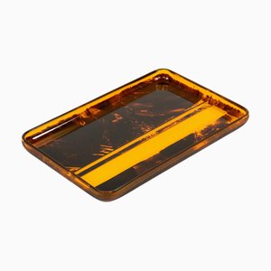 Mid-Century Tortoiseshell Acrylic Glass Serving Tray attributed to Team Guzzini, Italy, 1970s