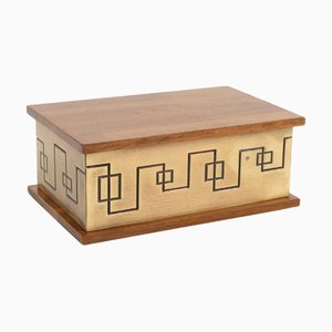 Scatola rettangolare in ottone e legno, Italia, anni '70