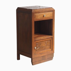 Vintage Art Deco Bedside Table with Red Marble Top, 1930