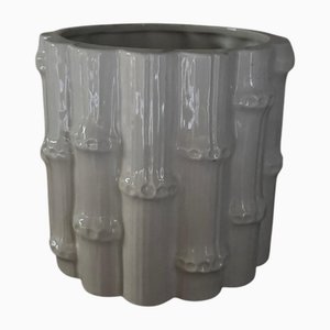 White Ceramic Bamboo Planter, 1970s