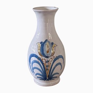 Antique Nevers Earthenware Vase with Floral Decoration, 1700s