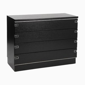 Mid-Century Italian Black Oak Ceruse Drawer with Nickeled Handle Recesses, 1960s
