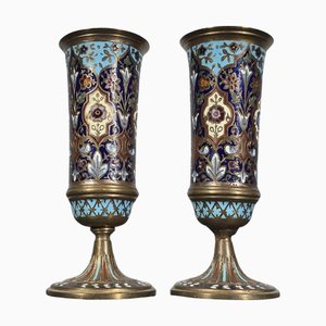 French Enameled Bronze Vases, 1870s, Set of 2