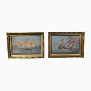 Chinese Boats, 1870, Watercolors, Set of 2