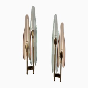 Lámparas de pared Dahlia modelo 1461 atribuidas a Max Ingrand para Fontana Arte, años 50. Juego de 2