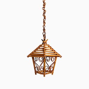 Handgefertigte Mid-Century Laterne aus Bambusrohr & Rattan, 1960er