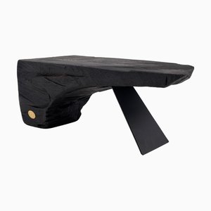Brutalist Side Table in Burnt Oak with Steel by Logniture