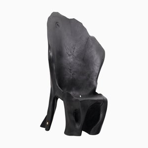 Charred Black Wood Throne Chair in Organic Form by Logniture