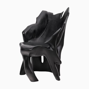 Sculptural Black Charred Wood Armchair in Organic Form by Logniture