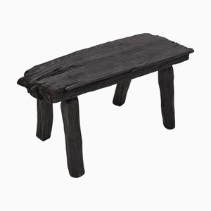 Rustic Blackened Wood Stool by Logniture