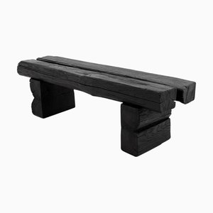 Rustic Blackened Wood Garden Bench by Logniture