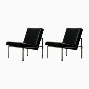 Bauhaus Armchairs in Black Leather and Chromed Tubular Steel, 1960s, Set of 2