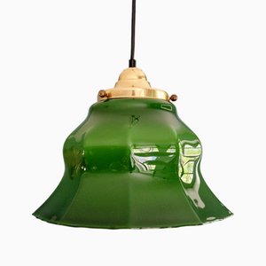 Large Vintage Green Opaline Pendant Light from Peill & Putzler, 1970s
