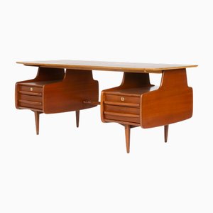 Vintage Executive Desk in Mahogany by Jacques Hauville, 1950s