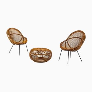 Tito Agnoli zugeschriebenes Wohnzimmer Set aus Bambus, 1950er, 3er Set
