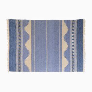 Mid-Century Modern Swedish Kilim Rug in Dark Blue Tones, 1960s