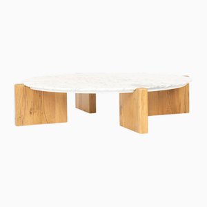 Mesa de centro redonda con tablero de mármol Calacatta, años 70