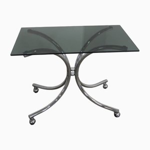 Coffee Table with Wheels and Smoked Glass, 1960