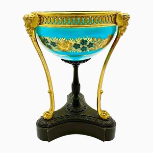 French Turquoise Opaline Plate with Bronze Cherubs