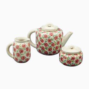 Servicio de cerámica Art Déco con tetera, jarra para la leche y azucarero de Rometti, Umberide, Italia, años 20. Juego de 3