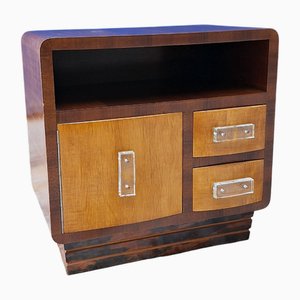 Art Deco Nachttisch aus Bruyèreholz mit Glasgriffen, Italien, 1930er