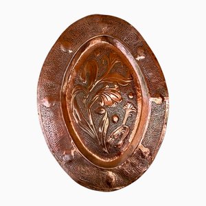 Arts & Crafts Hand-Hammered Copper Plaque with Floral Motif, England, 1900s