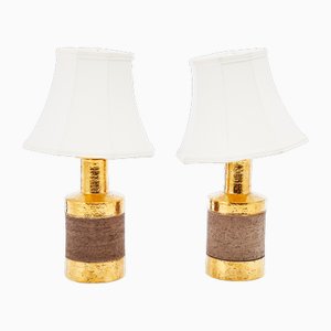 Bitossi zugeschriebene Goldene Keramik Tischlampen, Italien, 1970er, 2er Set