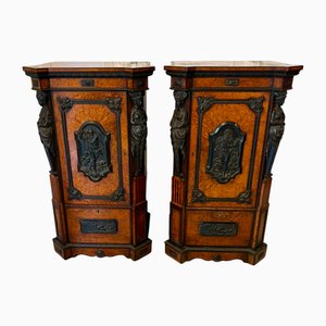 Pedestales victorianos antiguos de Amboina y ébano tallado, 1850. Juego de 2