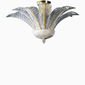 Vintage Palmette Kronleuchter aus Kristallglas mit Goldfaden, 1985