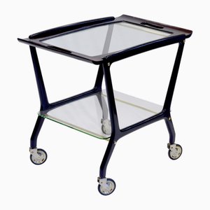 Vintage Bar Cart with Black Frame and Glass Shelves, 1950s