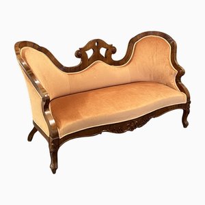 Antique Wood and Velvet Sofa