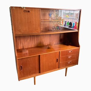Mid-Century Teak Highboard mit beleuchtetem Cocktailschrank, 1960er
