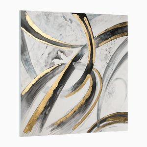 Black Stripes with Gold, 2000s, Canvas Artwork