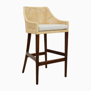 Französischer Barhocker aus Holz und Rattan